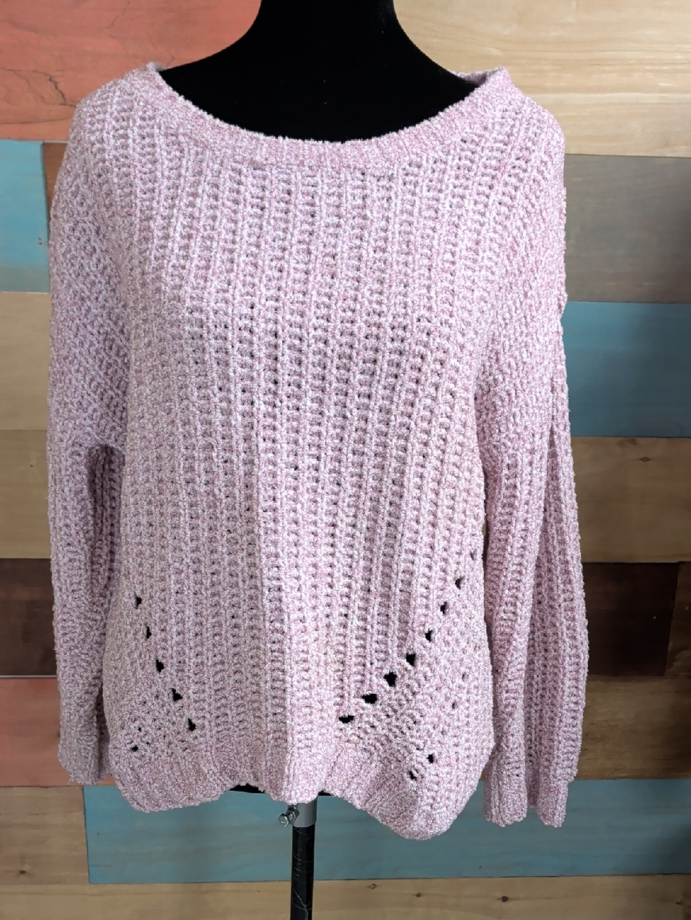 dip Pale Pink Waffle-Knit Scoop Neck Sweater